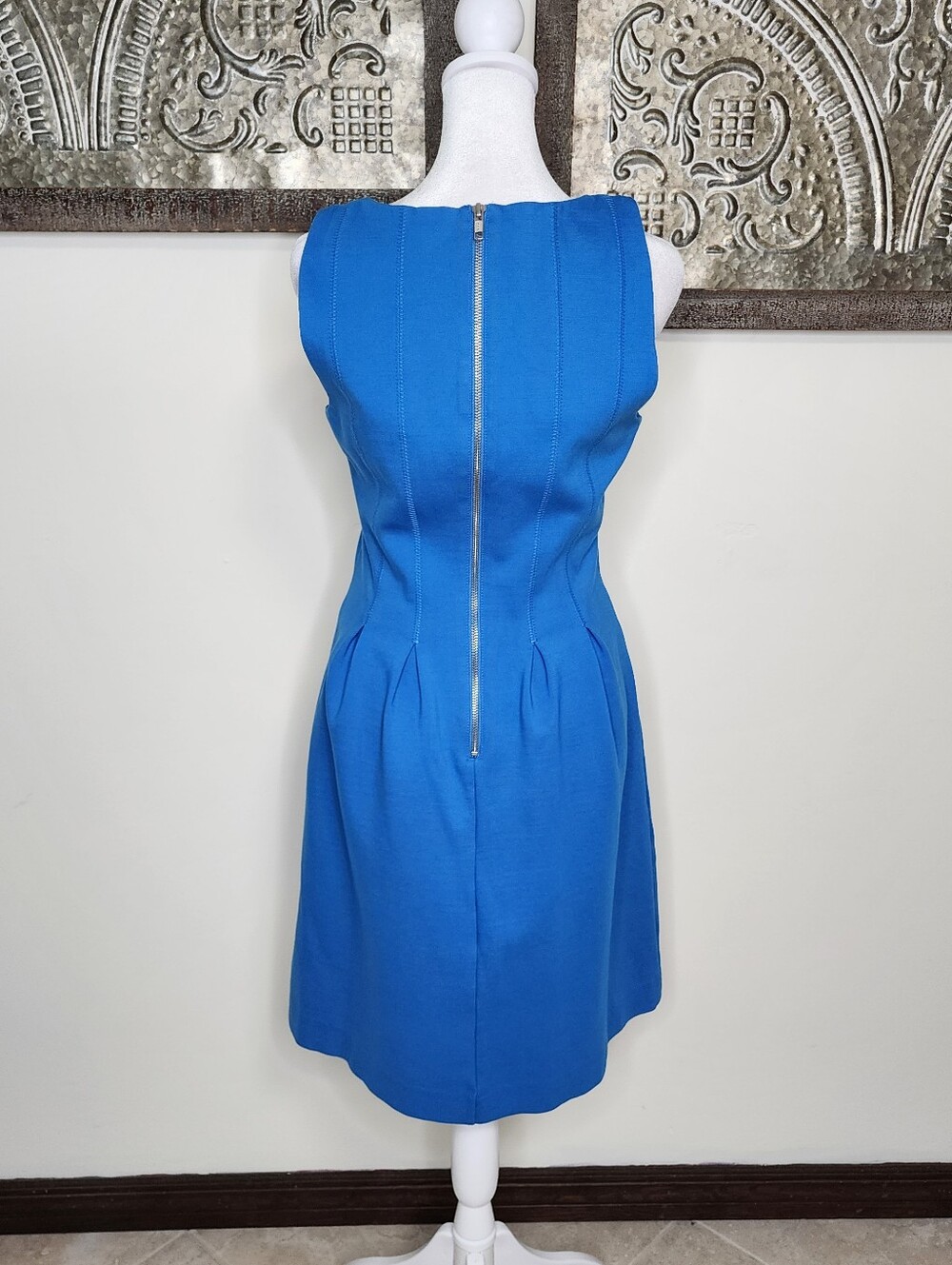 J. Crew Vibrant Blue Pleated Scoop Neck Fit and Flare Mini Dress Sz 6 Preppy - Picture 9 of 13